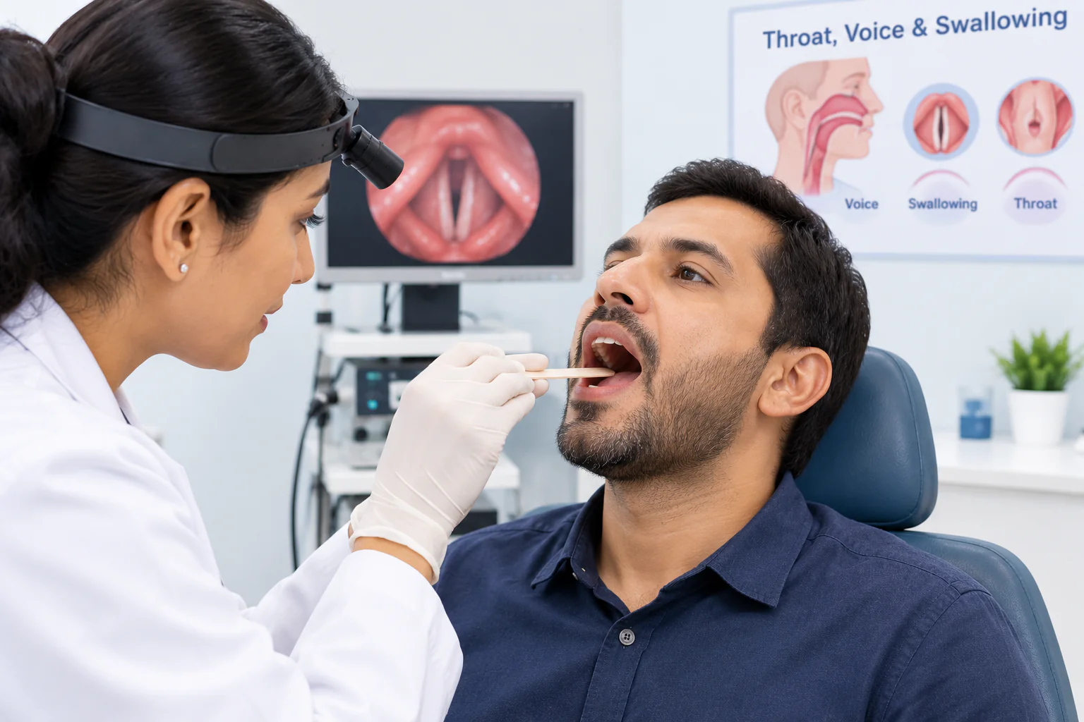 Illustration of the throat, voice box and swallowing passage