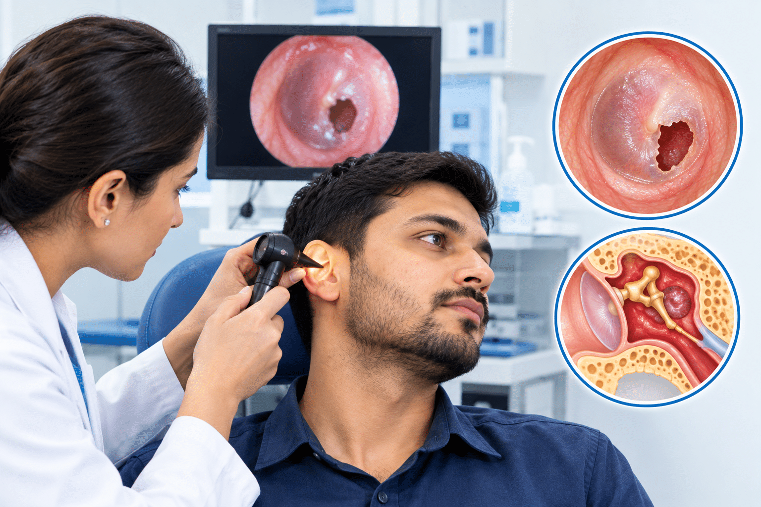 Eardrum perforation and middle-ear disorders