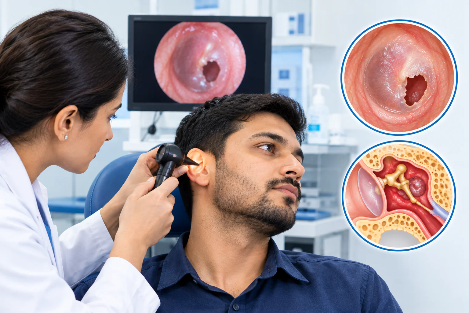 Eardrum perforation and middle-ear disorders