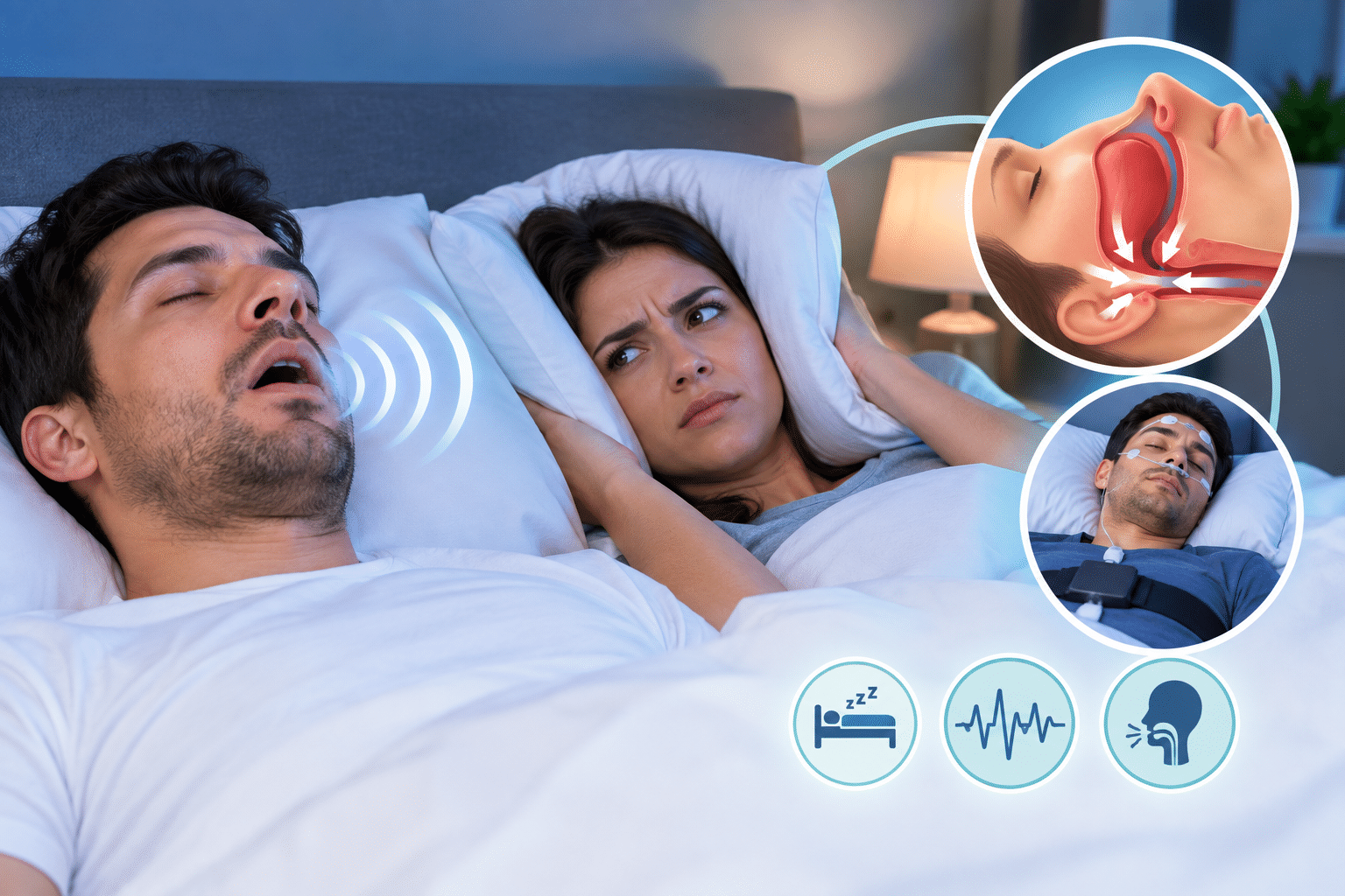Illustration of the upper airway and throat related to snoring and sleep apnea