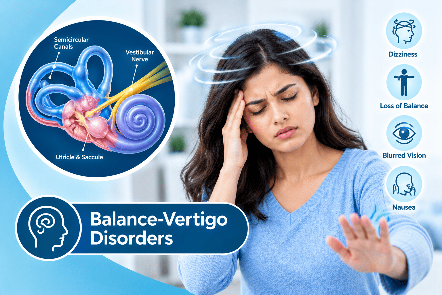Illustration of the inner ear balance system including the semicircular canals