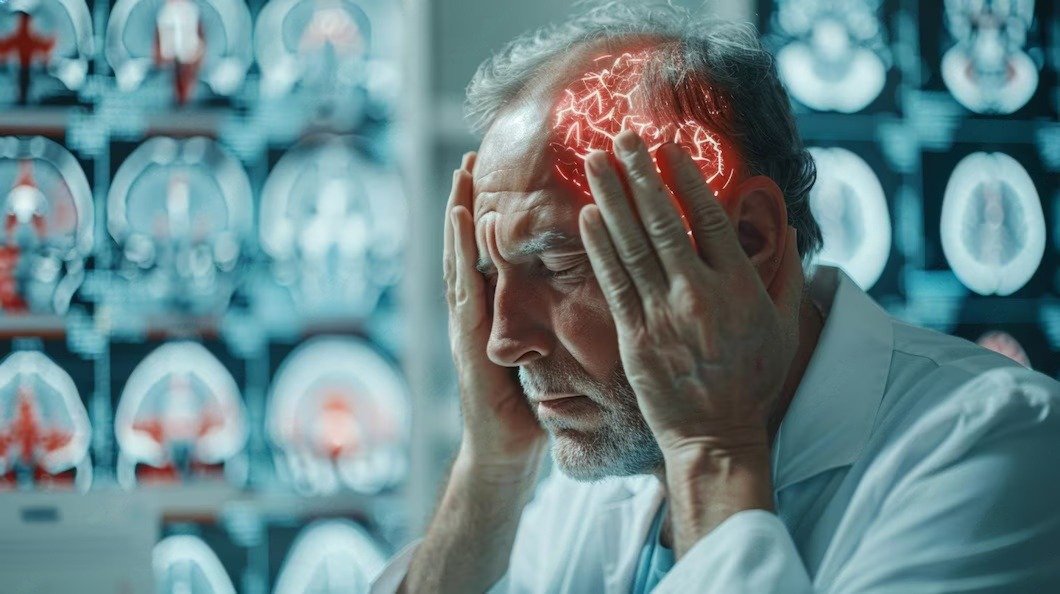 Specialist performing a balance assessment on a patient with vertigo