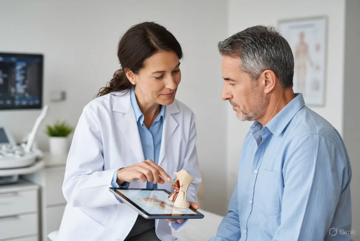 ENT head and neck surgeon examining a patient's neck