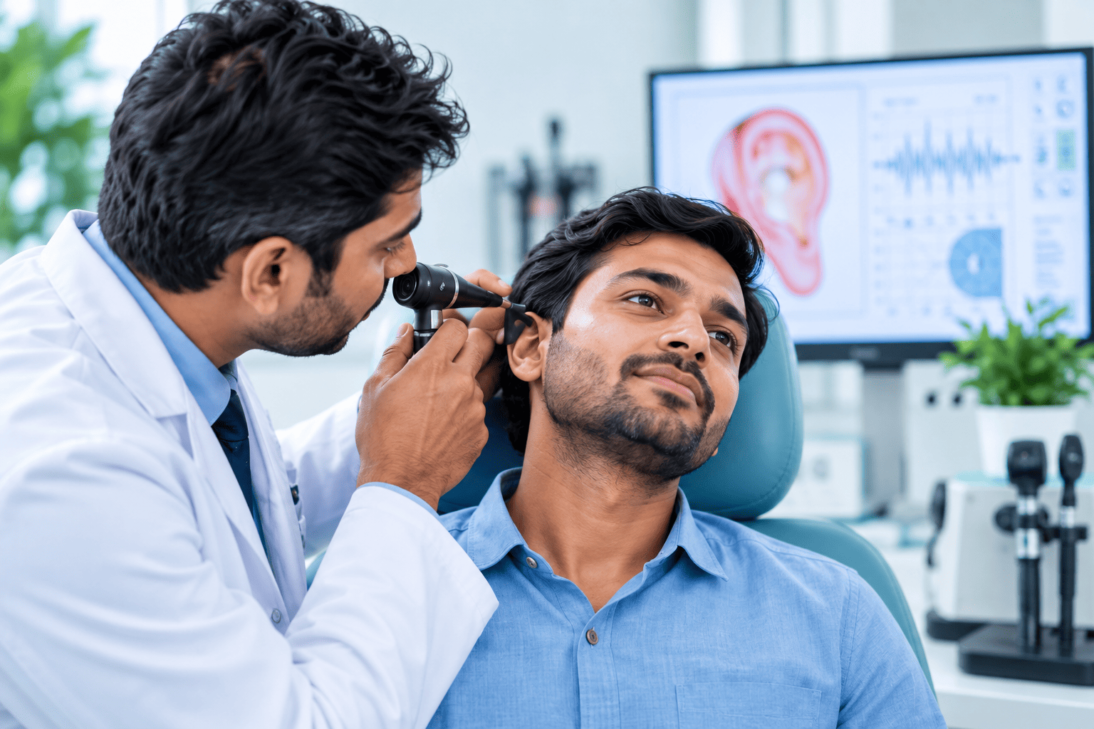Doctor examining a patient's ear